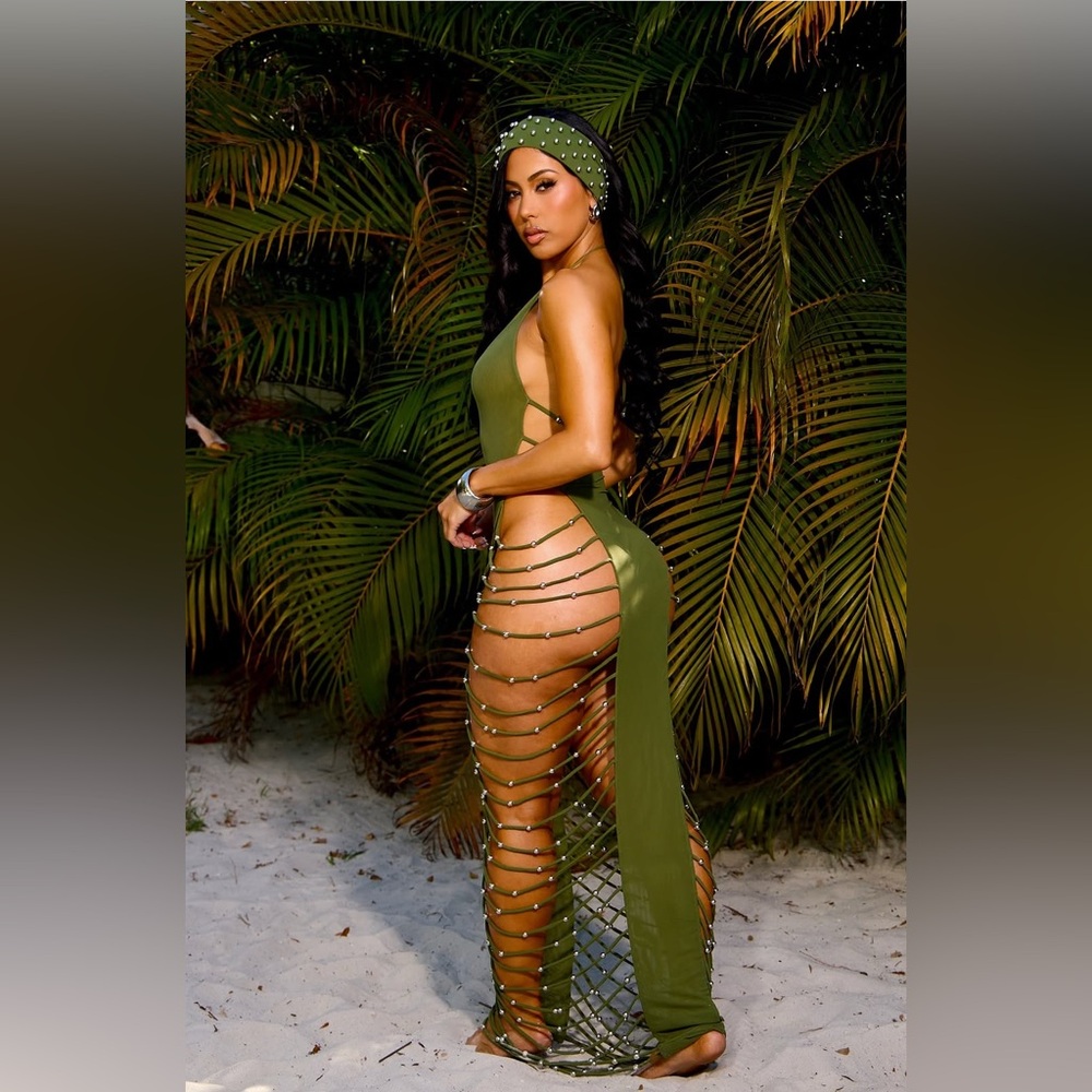 Elegant Olive Green Swim Coverup - Picture 2 of 4